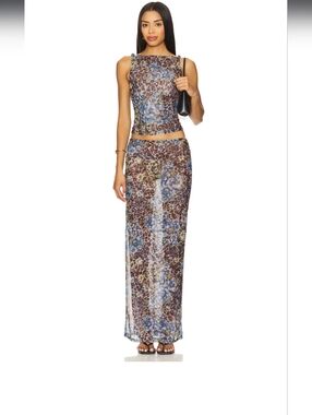 Concha Maxi Skirt Set in Blue Multi